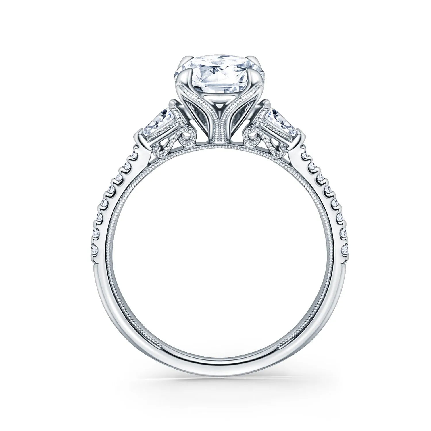 Three Stone Pear Side Stone Diamond Engagement Ring sold by Kirk Kara product image thumbnail 3
