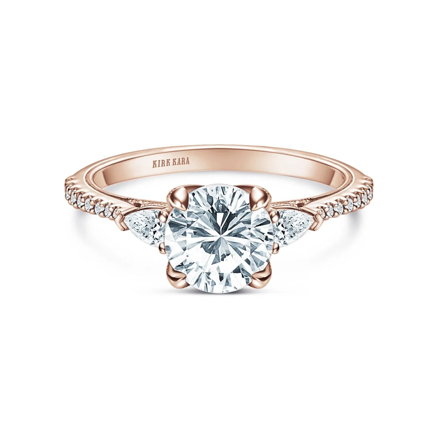 Three Stone Pear Side Stone Diamond Engagement Ring sold by Kirk Kara product image thumbnail 4