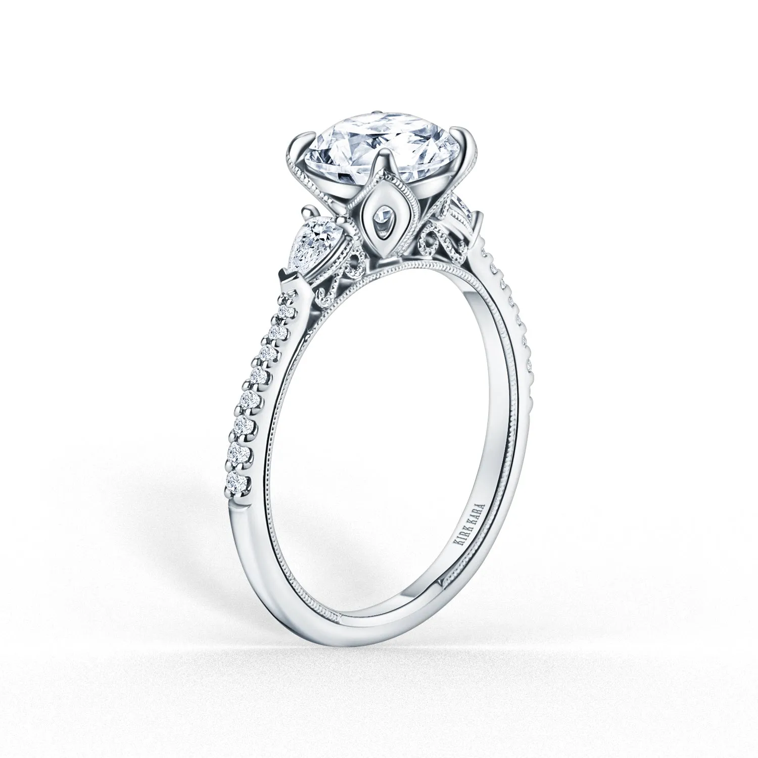 Three Stone Pear Side Stone Diamond Engagement Ring sold by Kirk Kara product image thumbnail 2