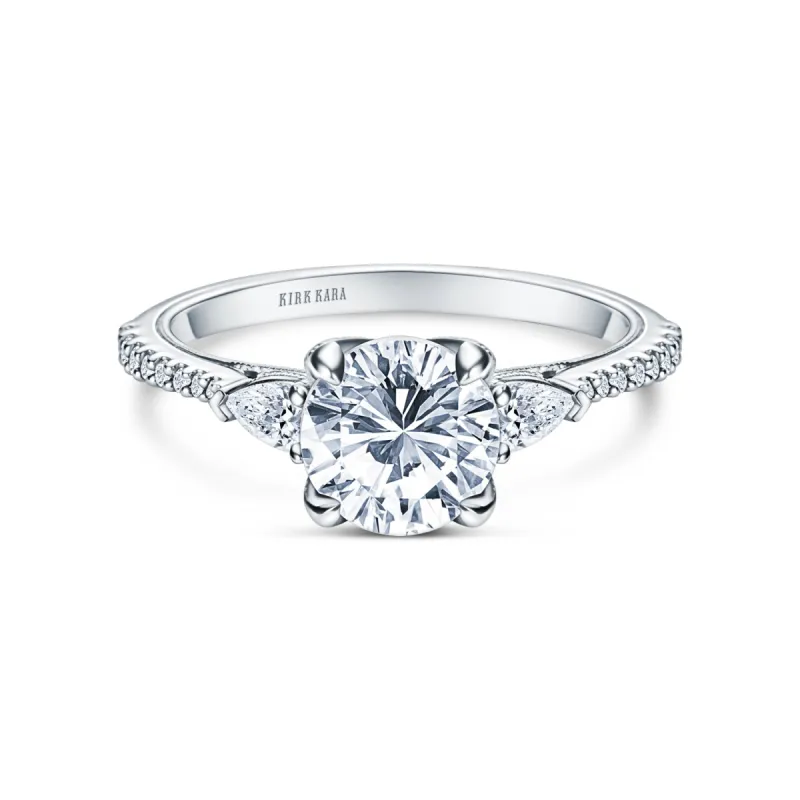 Three Stone Pear Side Stone Diamond Engagement Ring sold by Kirk Kara