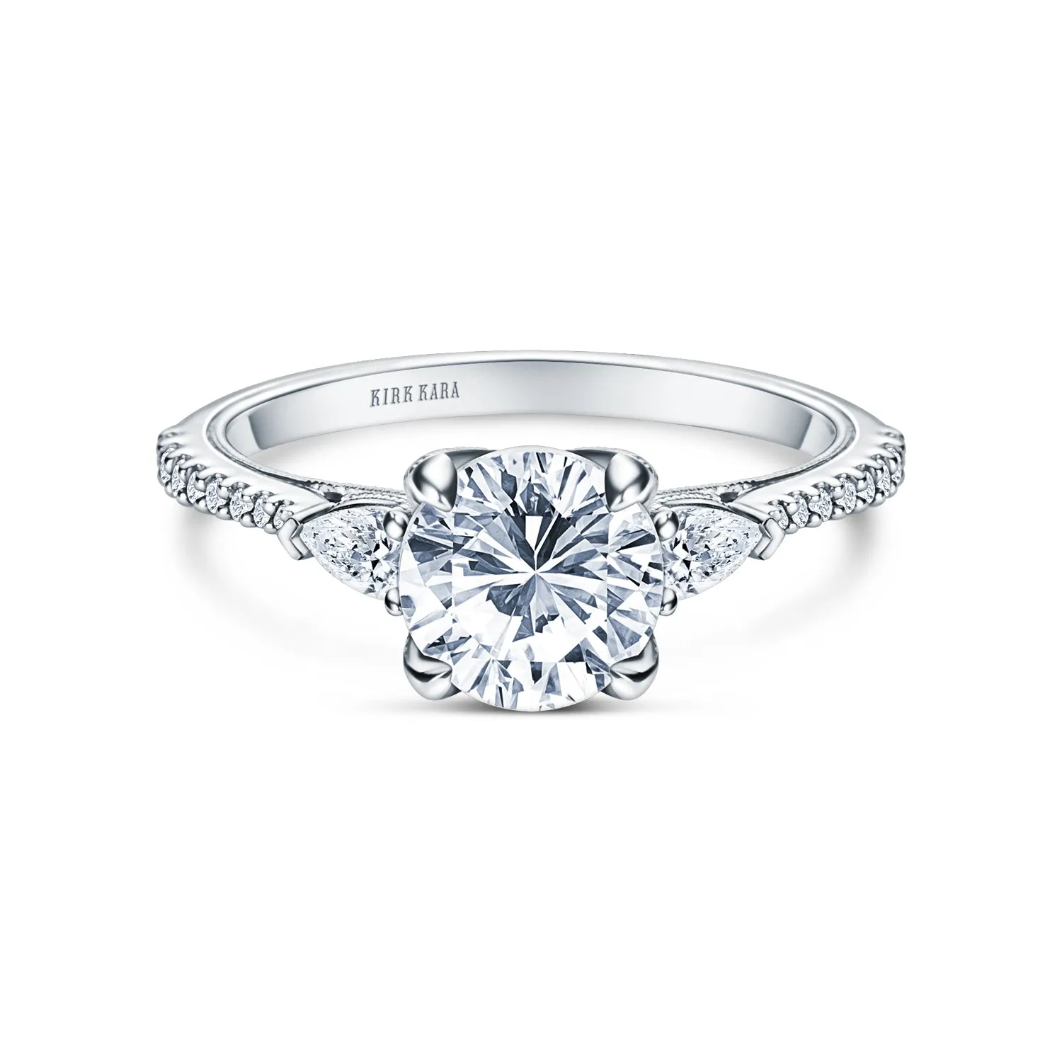Three Stone Pear Side Stone Diamond Engagement Ring sold by Kirk Kara