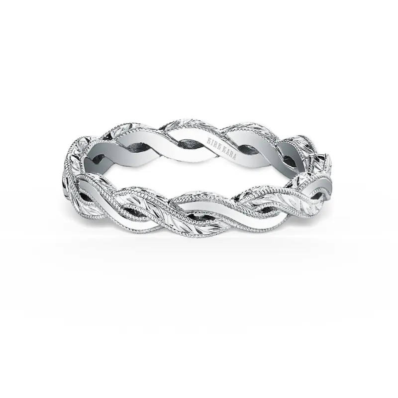 18K White Gold Wheat Hand Engraved Twist Wedding Band sold by Kirk Kara