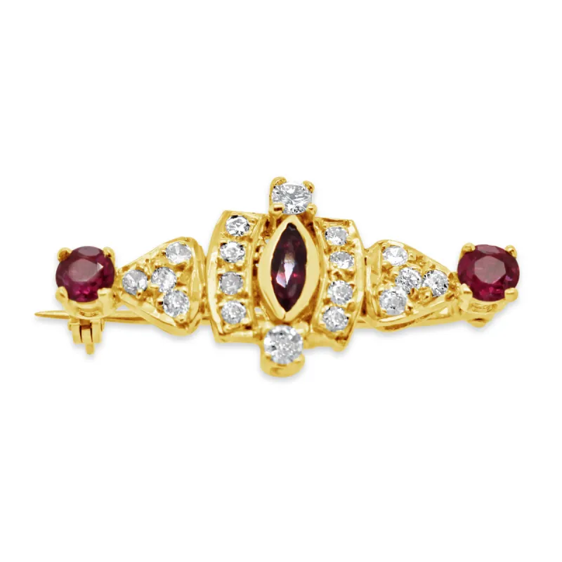 18K Yellow Gold Diamond and Ruby Vintage Brooch made by Kirk Kara