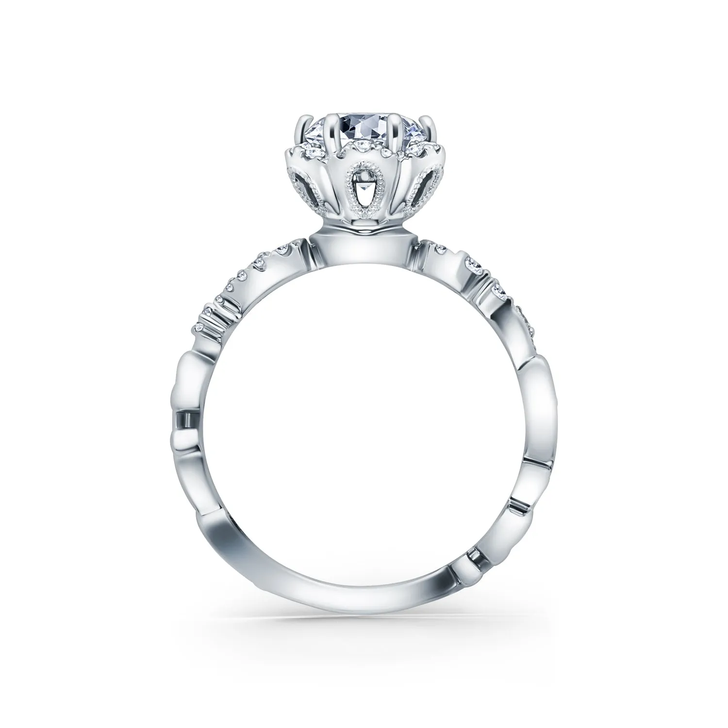 18K White Gold Artisan Crown Halo Diamond Engagement Ring sold by Kirk Kara product image thumbnail 4