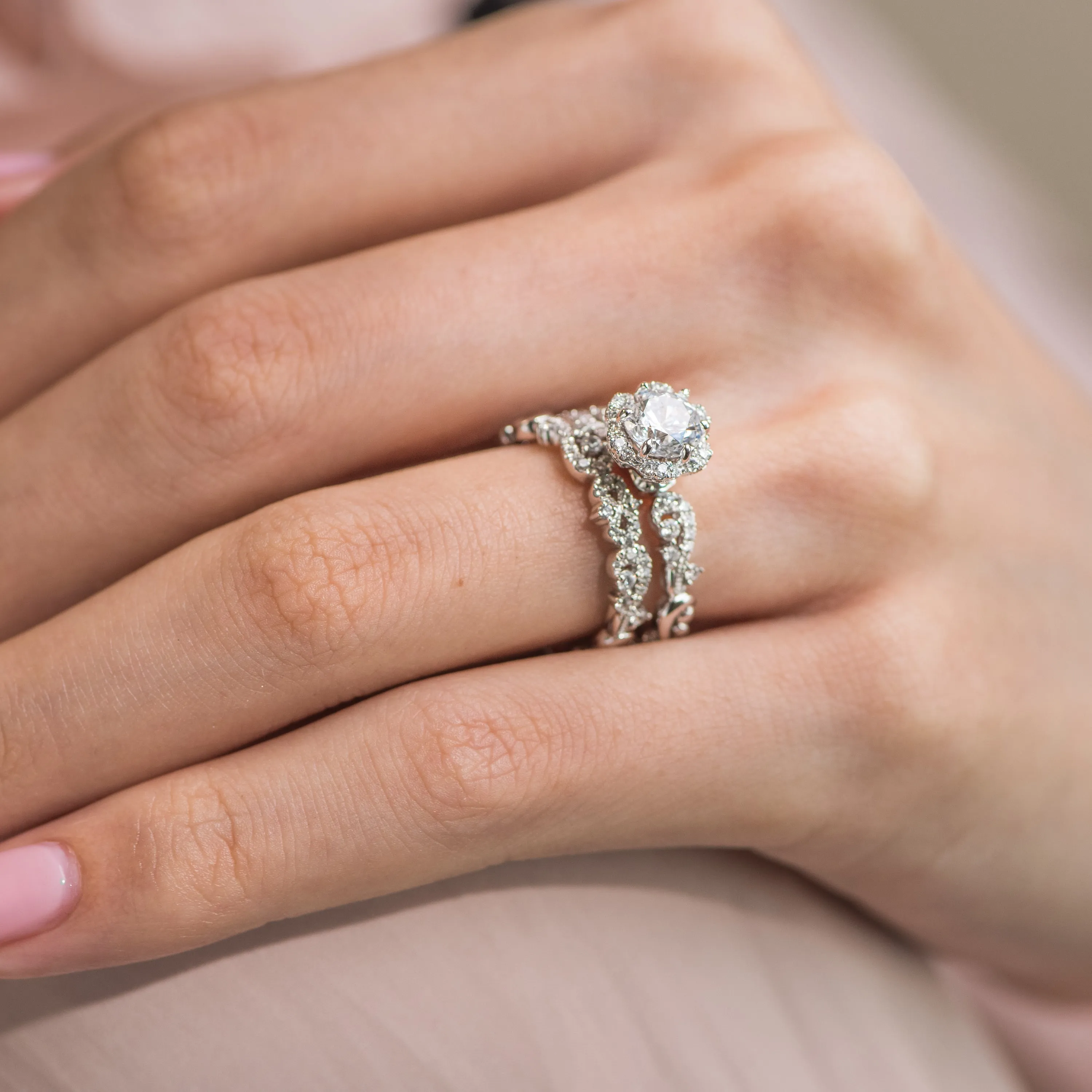 18K White Gold Artisan Crown Halo Diamond Engagement Ring sold by Kirk Kara product image thumbnail 3