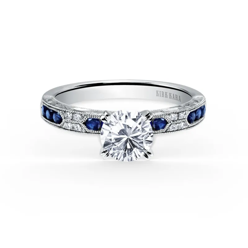 18K White Gold Channel Set Artful Blue Sapphire Diamond Engagement Ring sold by Kirk Kara
