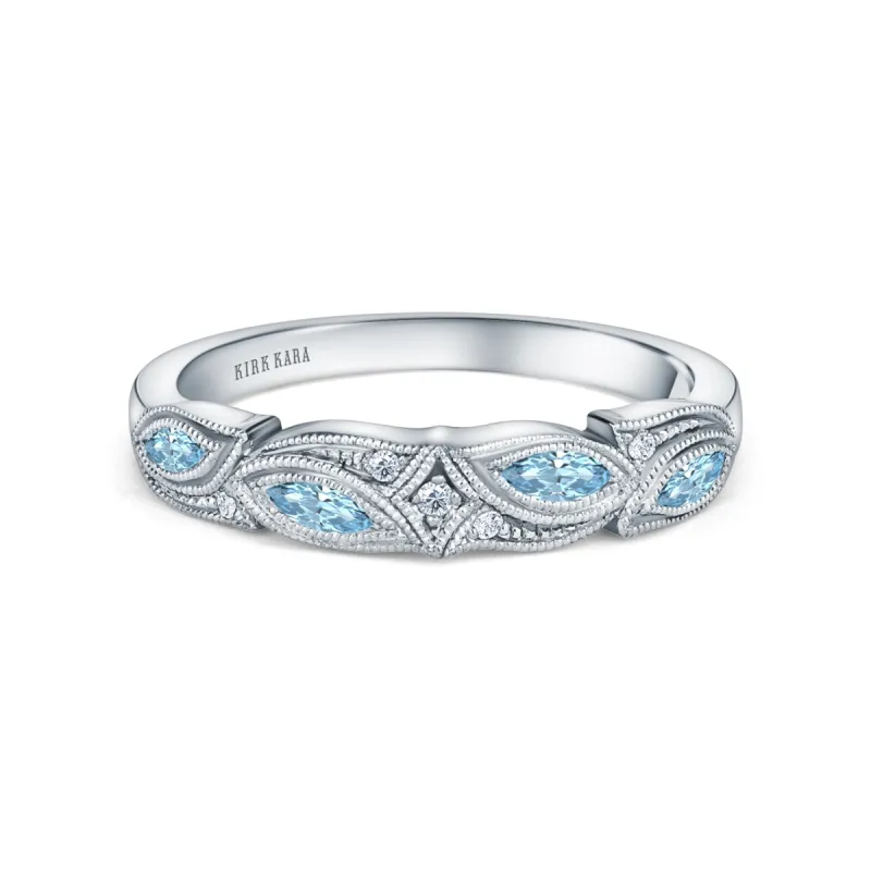 Botanical Floral Aquamarine Marquise Diamond Wedding Band sold by Kirk Kara