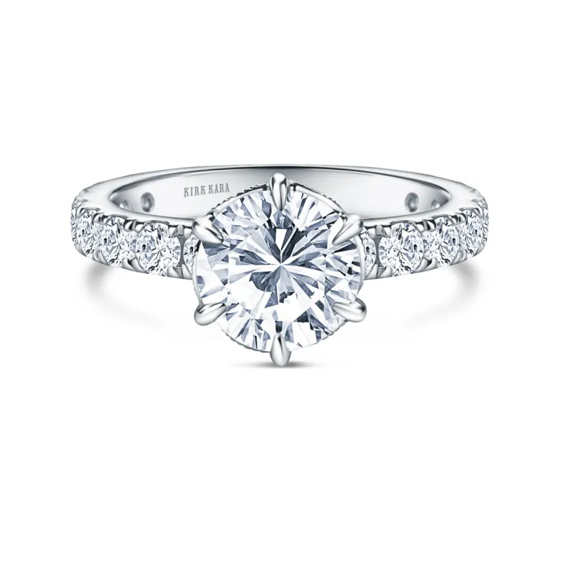 Milgrain Swirl 6 Prong Basket Wide Solitaire Diamond Engagement Ring sold by Kirk Kara