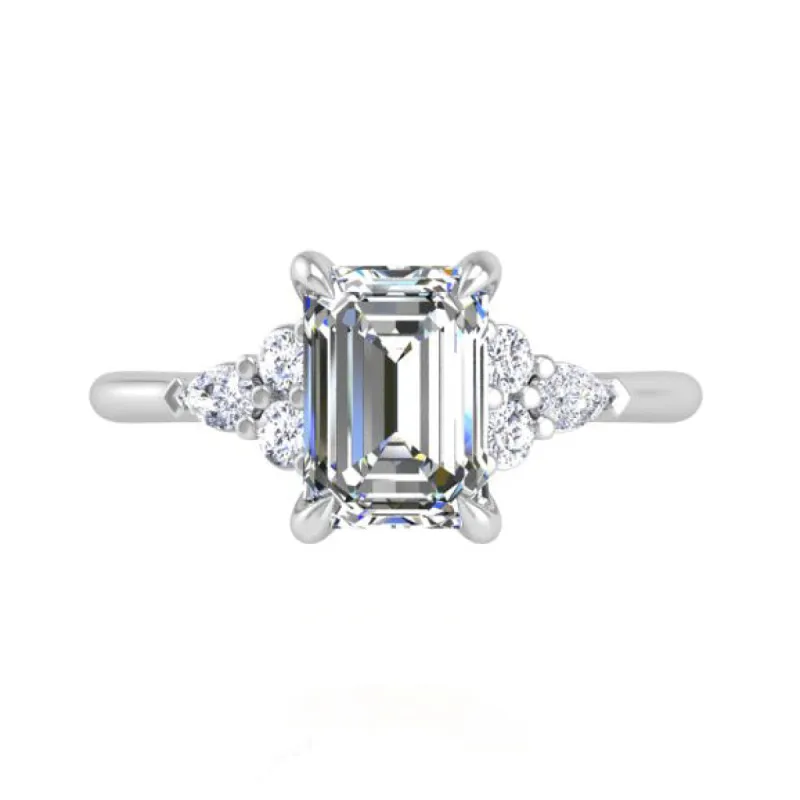 Preset Cluster Side Stone Emerald Lab Diamond Engagement Ring sold by Kirk Kara
