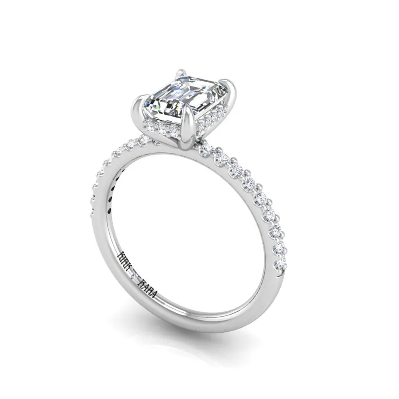 Preset Diamond Hidden Halo Solitaire Emerald Lab Diamond Engagement Ring sold by Kirk Kara product image thumbnail 2
