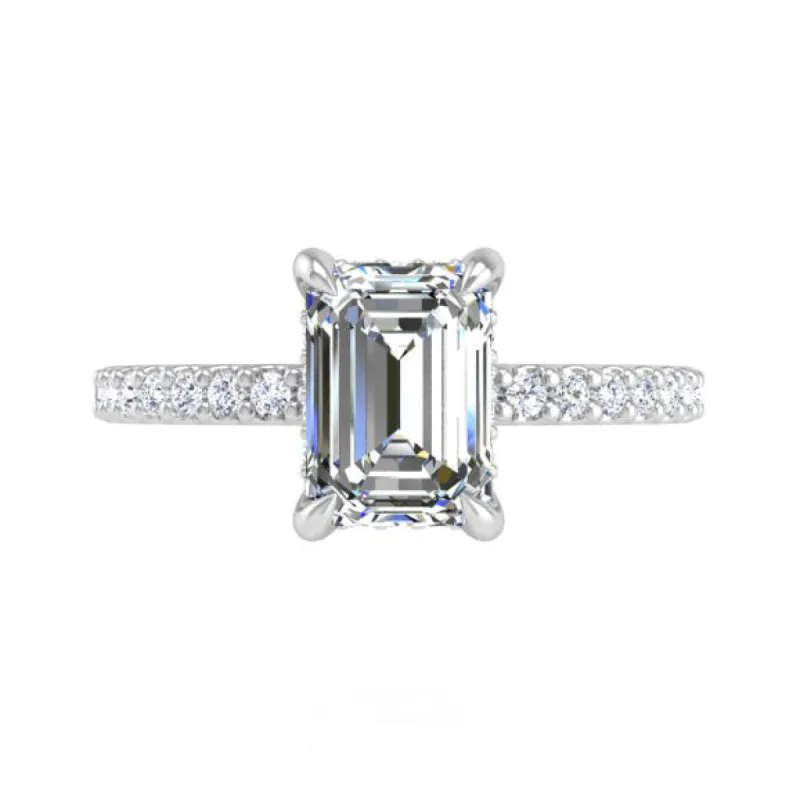 Preset Diamond Hidden Halo Solitaire Emerald Lab Diamond Engagement Ring sold by Kirk Kara