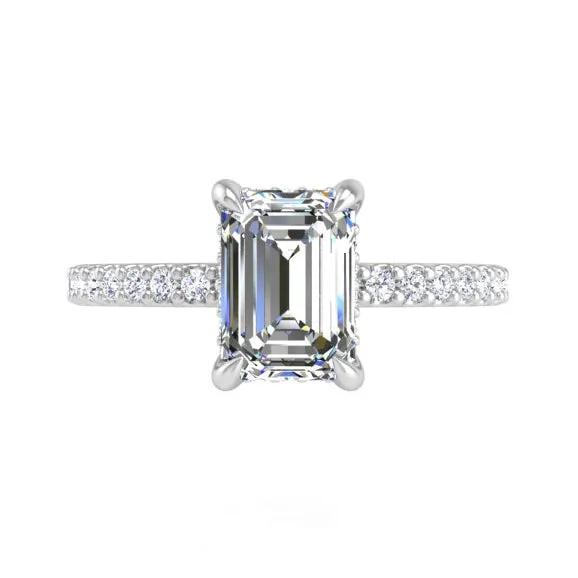 Preset Diamond Hidden Halo Solitaire Emerald Lab Diamond Engagement Ring sold by Kirk Kara
