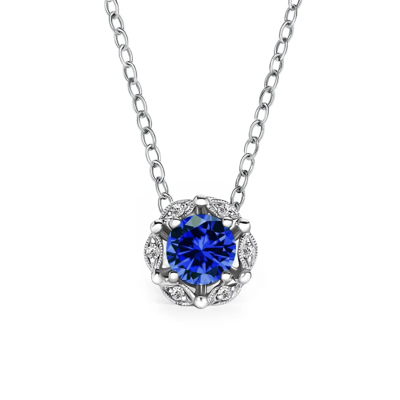 Delicate Floral Blue Sapphire Diamond Necklace sold by Kirk Kara