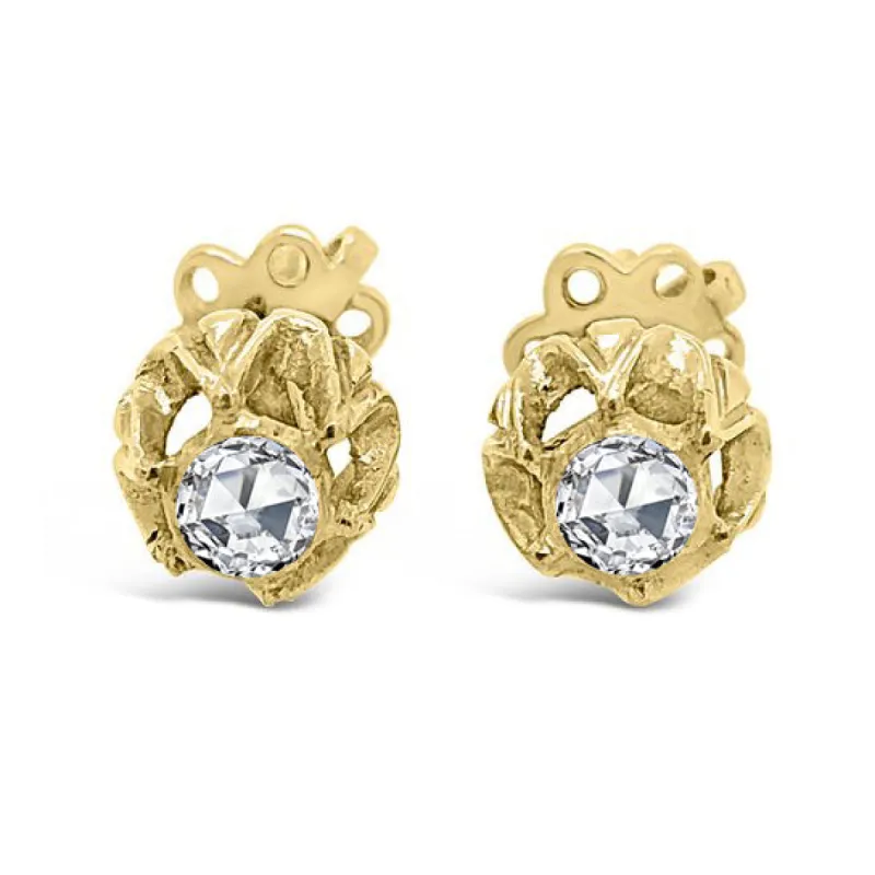 18K Yellow Gold Rose Cut Diamond Earring Studs sold by Kirk Kara