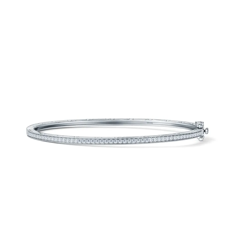 Scroll Engraved Classic Diamond Bangle Bracelet sold by Kirk Kara