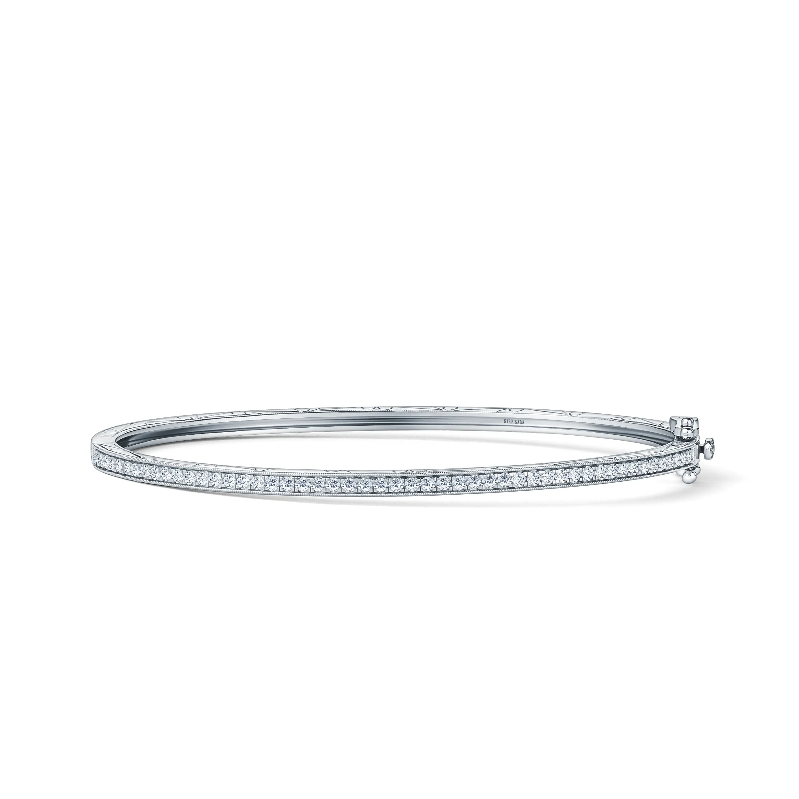 Scroll Engraved Classic Diamond Bangle Bracelet sold by Kirk Kara