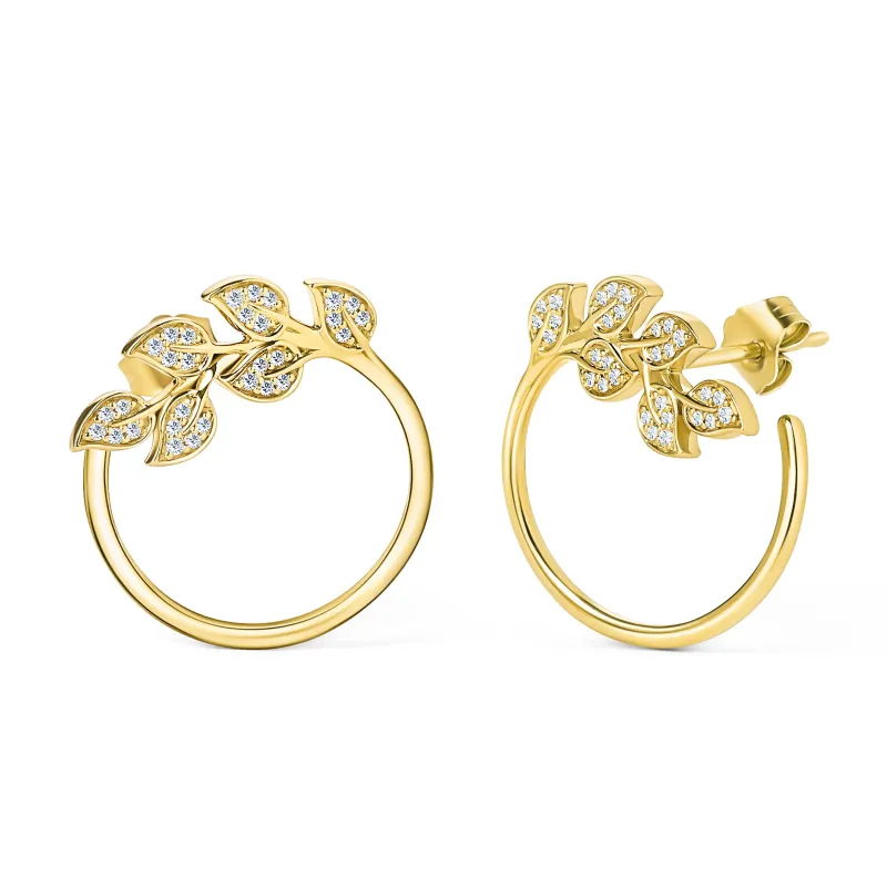 Pavé Leaf Diamond Open Hoop Earrings sold by Kirk Kara