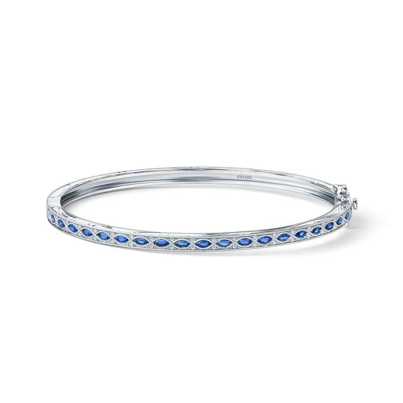 Engraved Sapphire Floral Diamond Bangle Bracelet sold by Kirk Kara