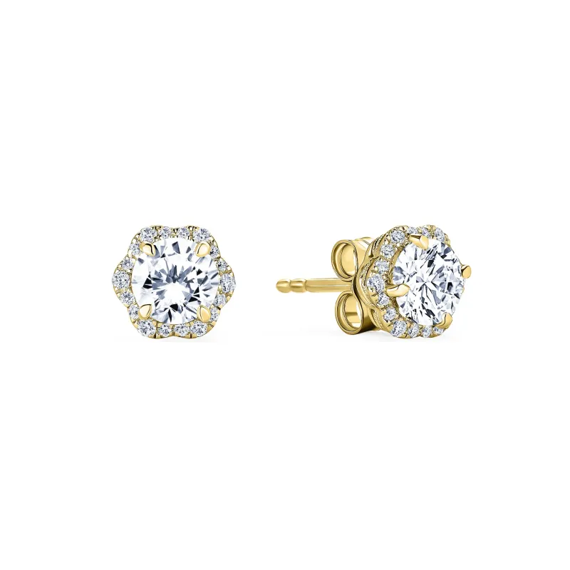 Floral Milgrain Lab Grown Diamond Stud Earrings sold by Kirk Kara