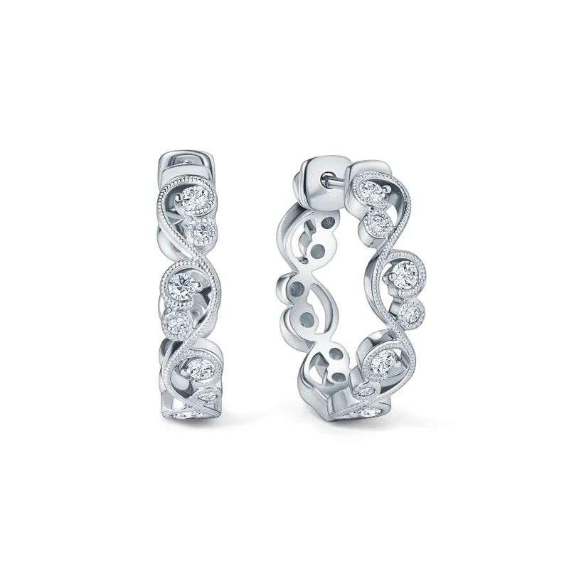 Milgrain Lace Diamond Hoop Earrings sold by Kirk Kara