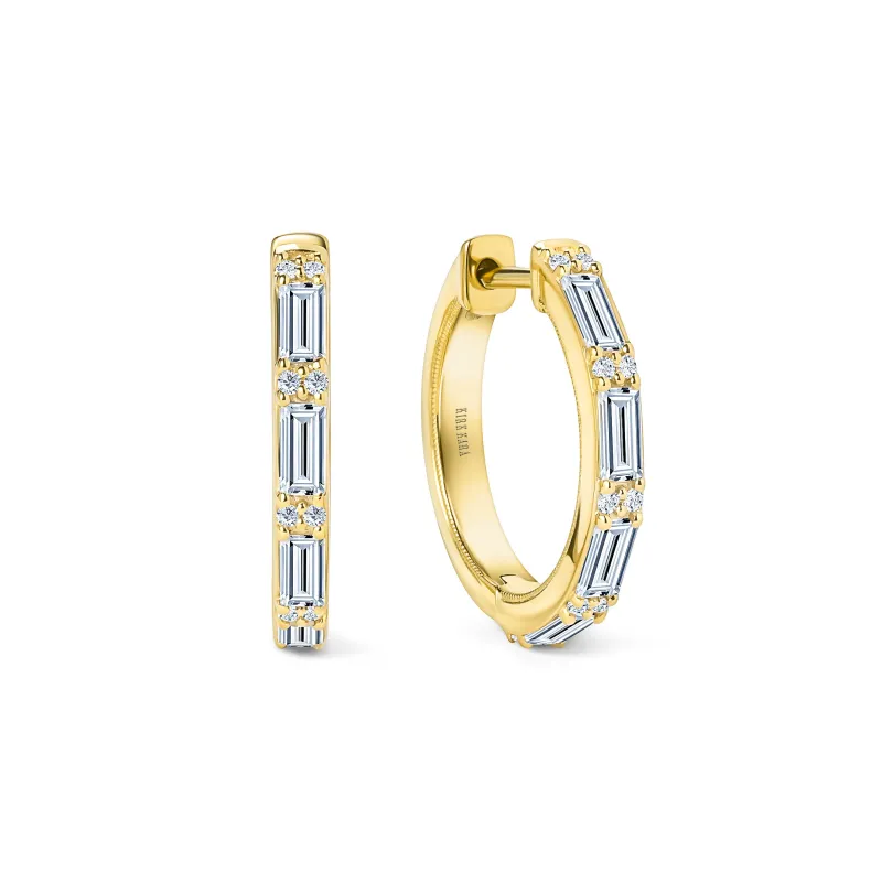 Baguette Diamond Milgrain Hoop Earrings sold by Kirk Kara