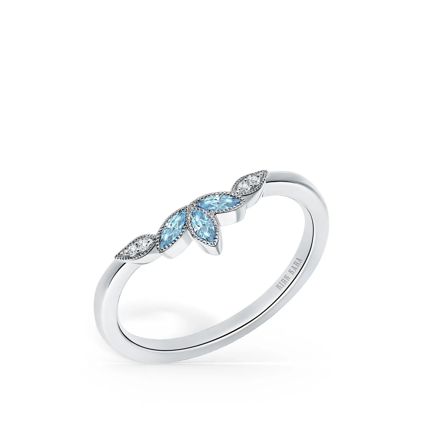 Floral Boho Aquamarine Diamond Wedding Band sold by Kirk Kara product image thumbnail 3