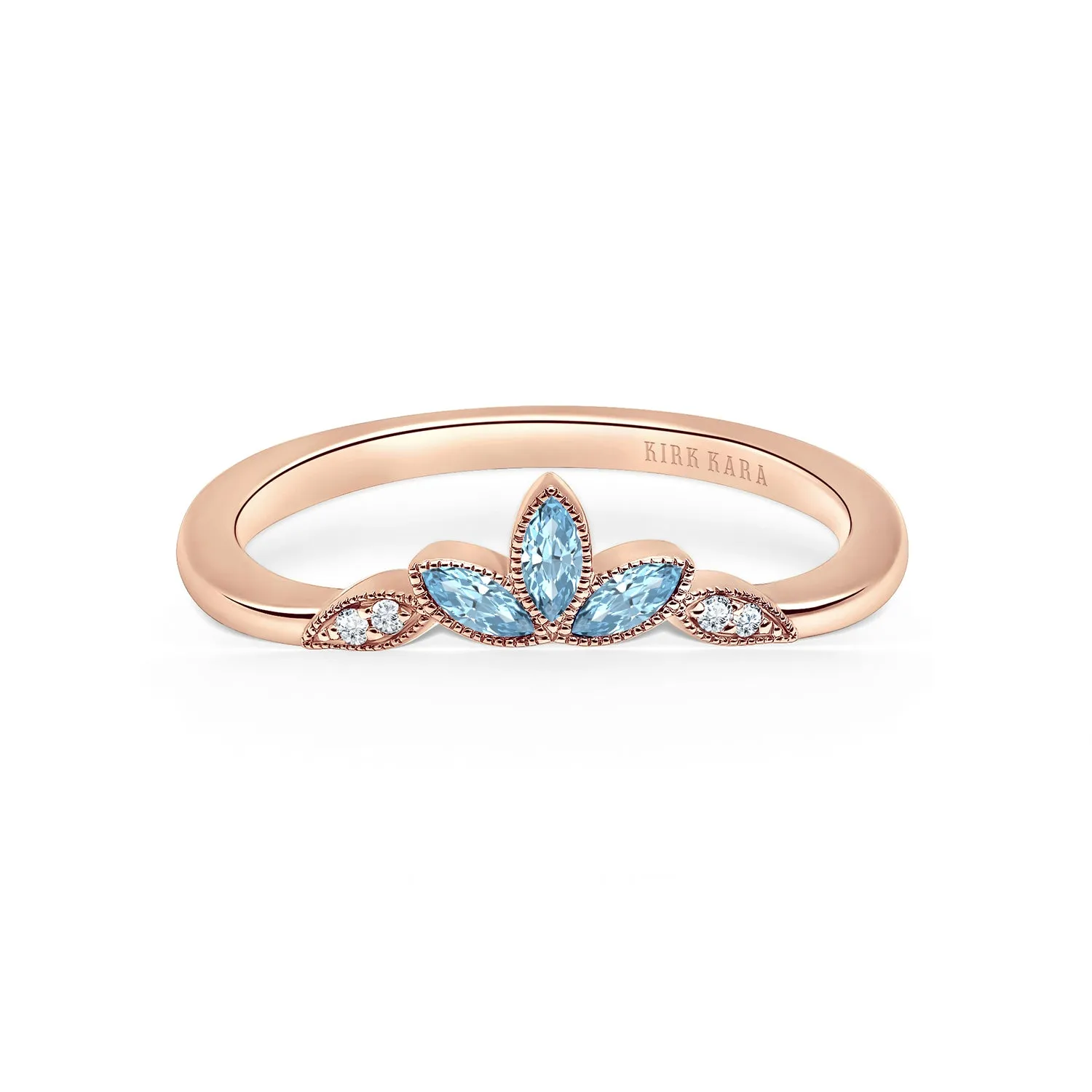 Floral Boho Aquamarine Diamond Wedding Band sold by Kirk Kara product image thumbnail 4