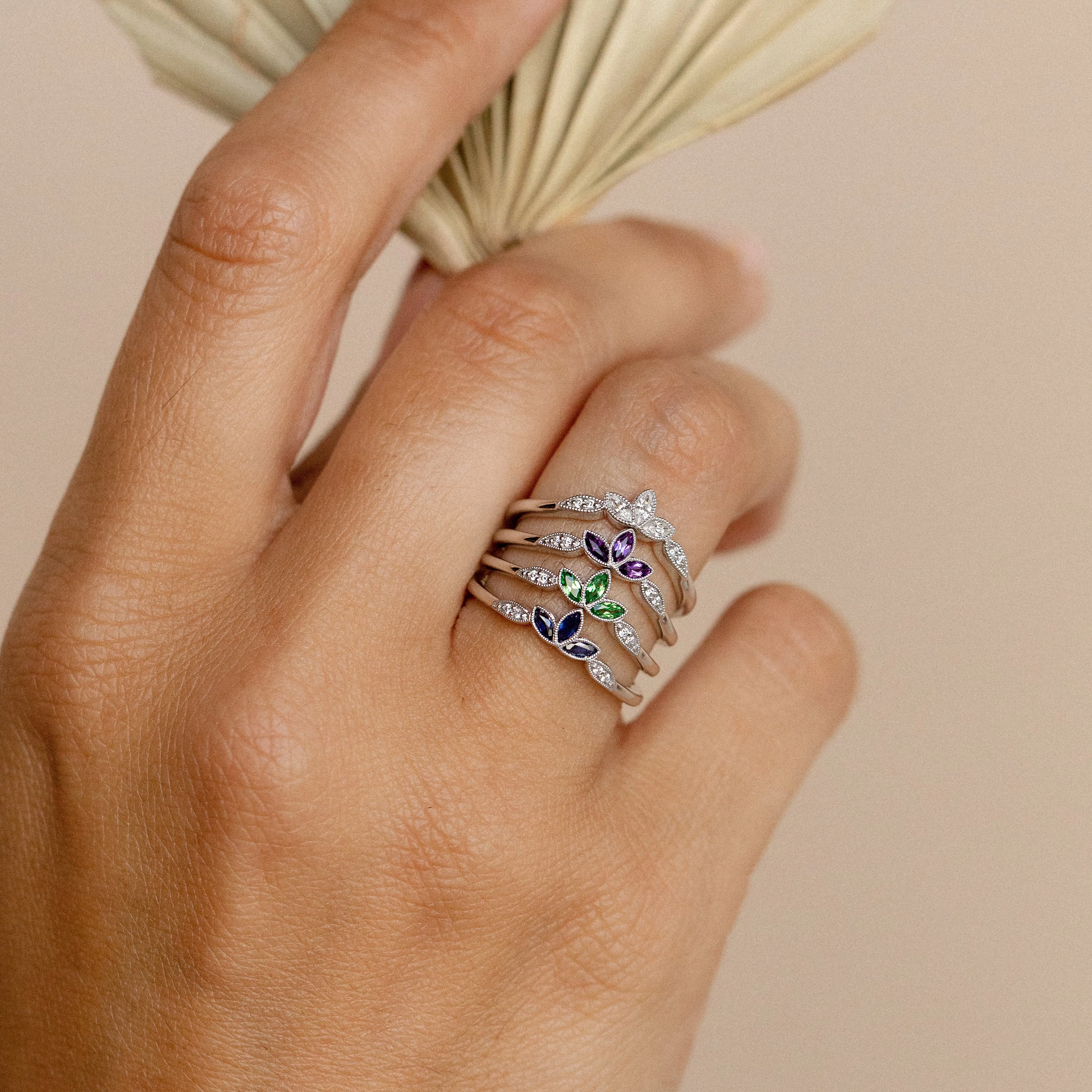 Floral Boho Aquamarine Diamond Wedding Band sold by Kirk Kara product image thumbnail 2