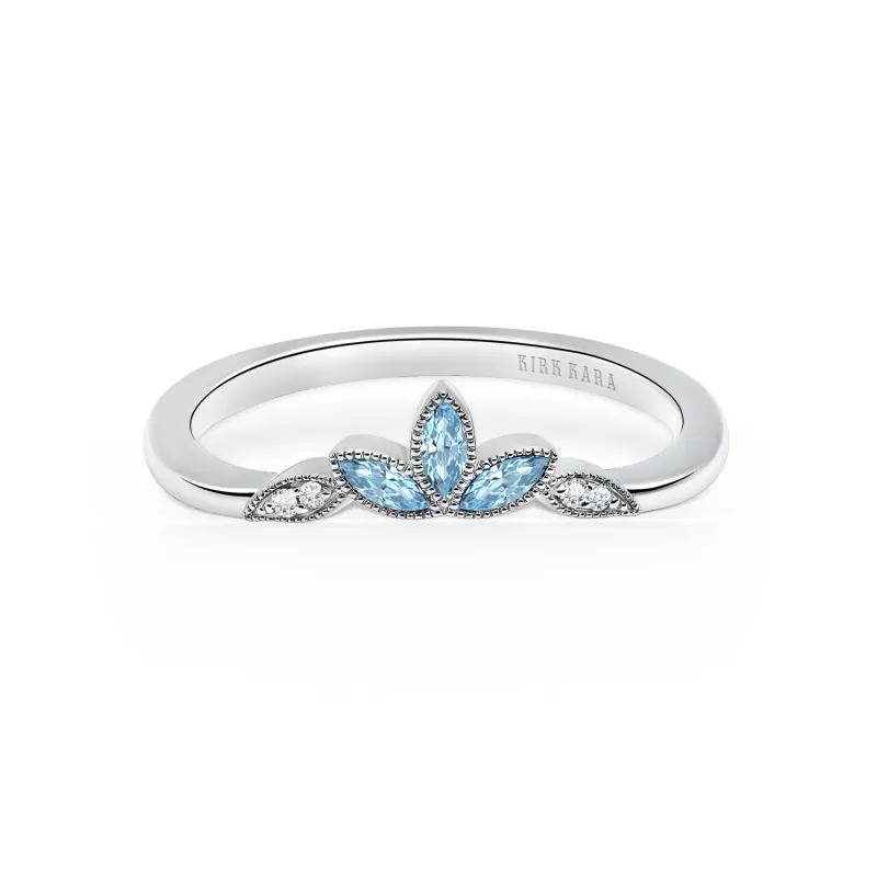 Floral Boho Aquamarine Diamond Wedding Band sold by Kirk Kara