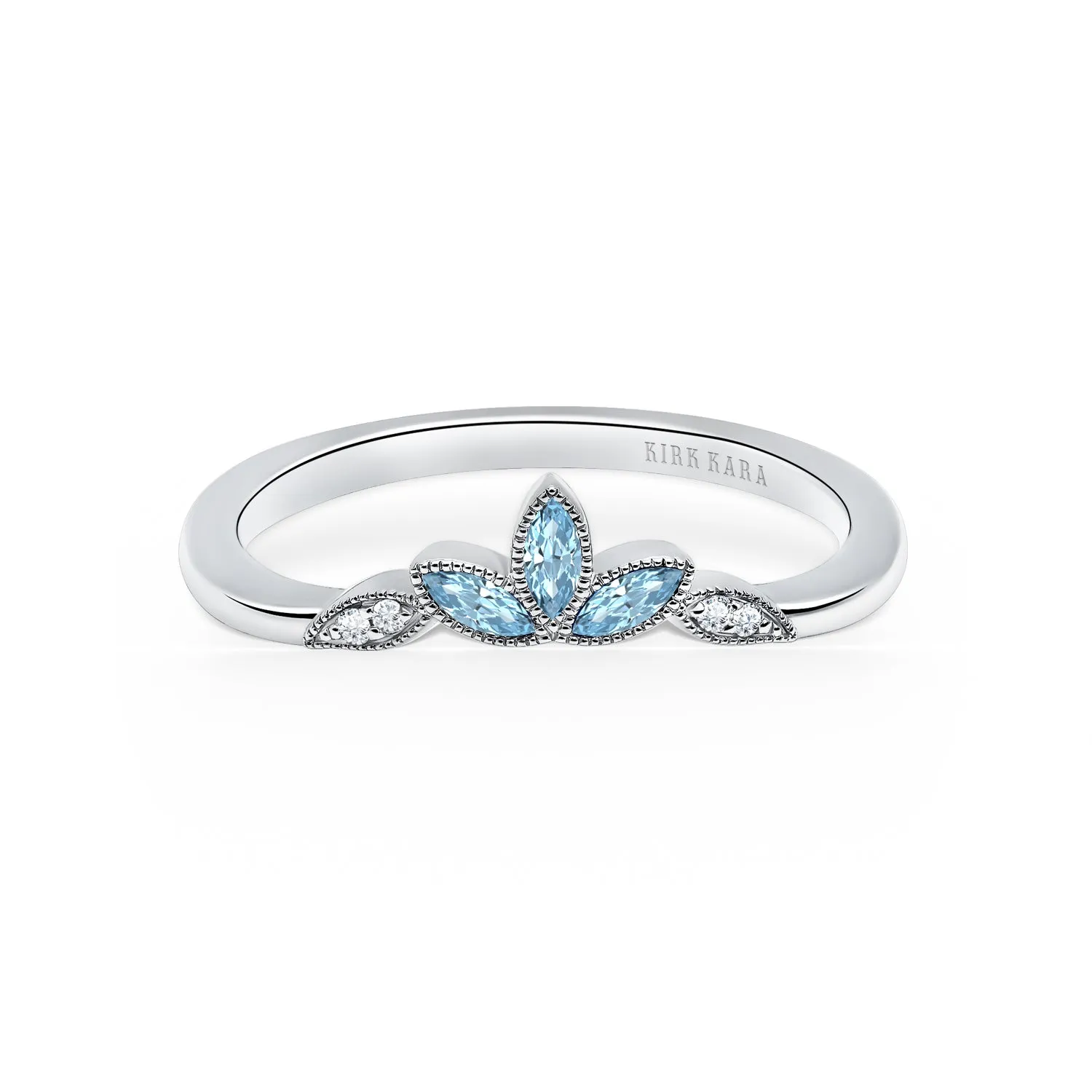 Floral Boho Aquamarine Diamond Wedding Band sold by Kirk Kara