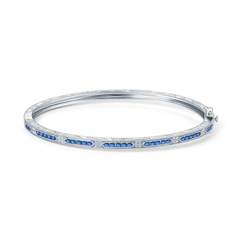Channel Set Artful Blue Sapphire Diamond Bangle Bracelet sold by Kirk Kara
