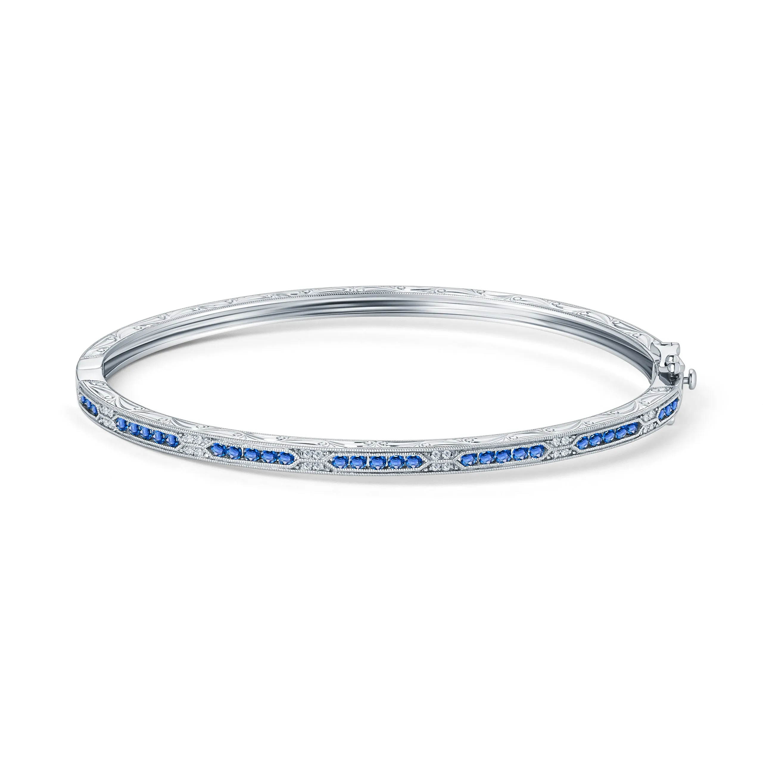 Channel Set Artful Blue Sapphire Diamond Bangle Bracelet sold by Kirk Kara