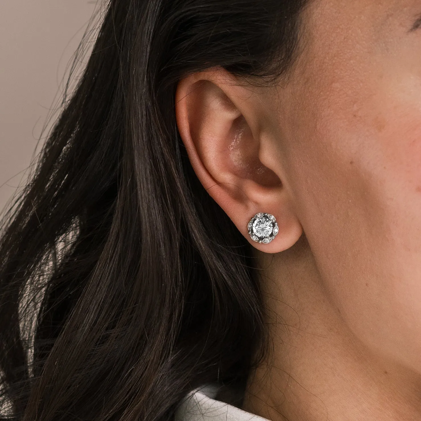 Delicate Floral Lab Grown Diamond Stud Earrings sold by Kirk Kara product image thumbnail 2