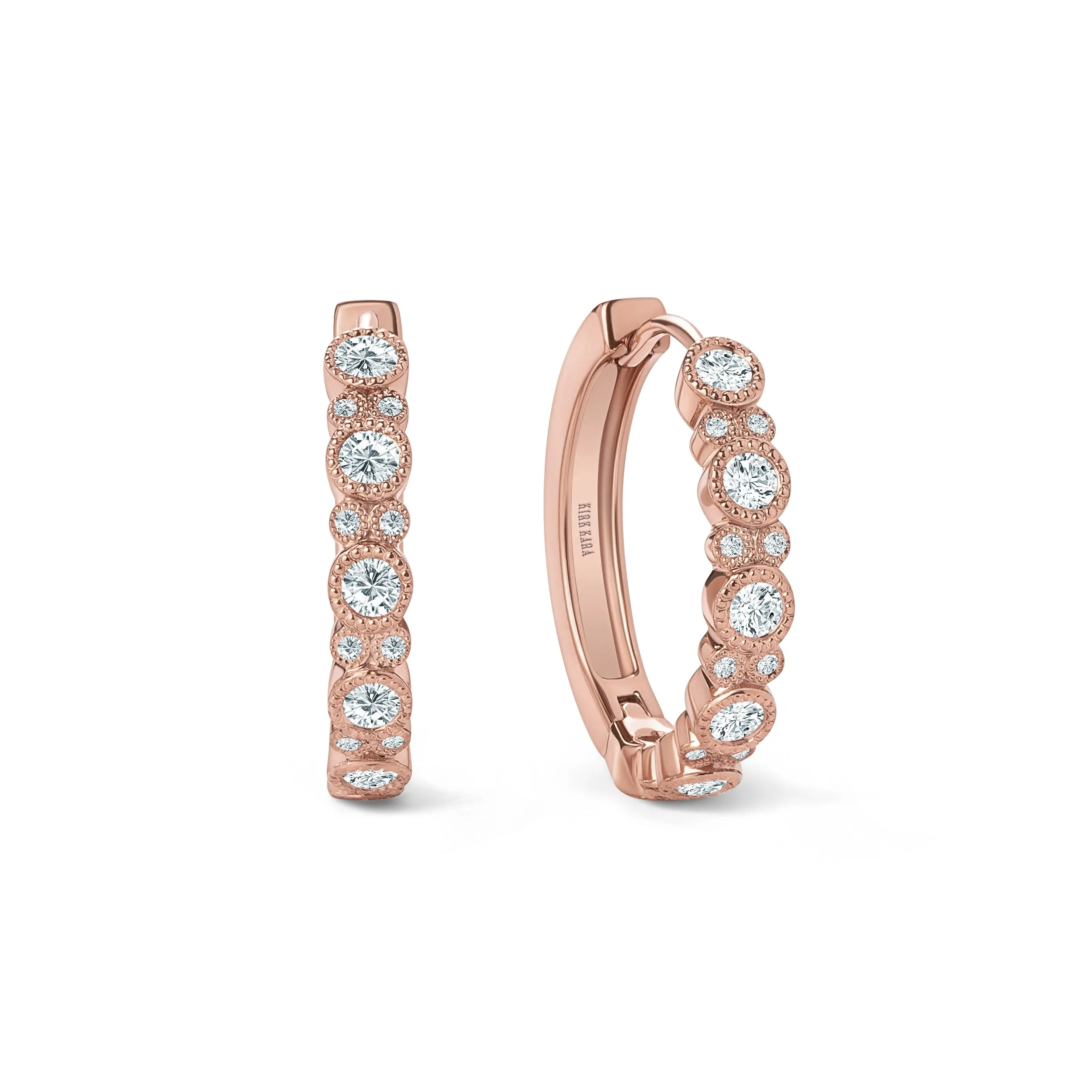 Round Diamond Milgrain Hoop Earrings sold by Kirk Kara product image thumbnail 5