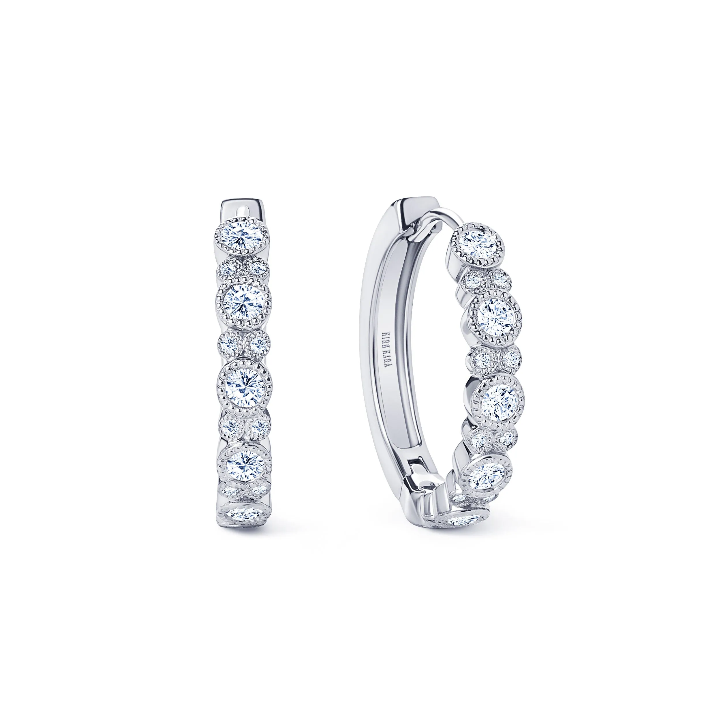 Round Diamond Milgrain Hoop Earrings sold by Kirk Kara product image thumbnail 3
