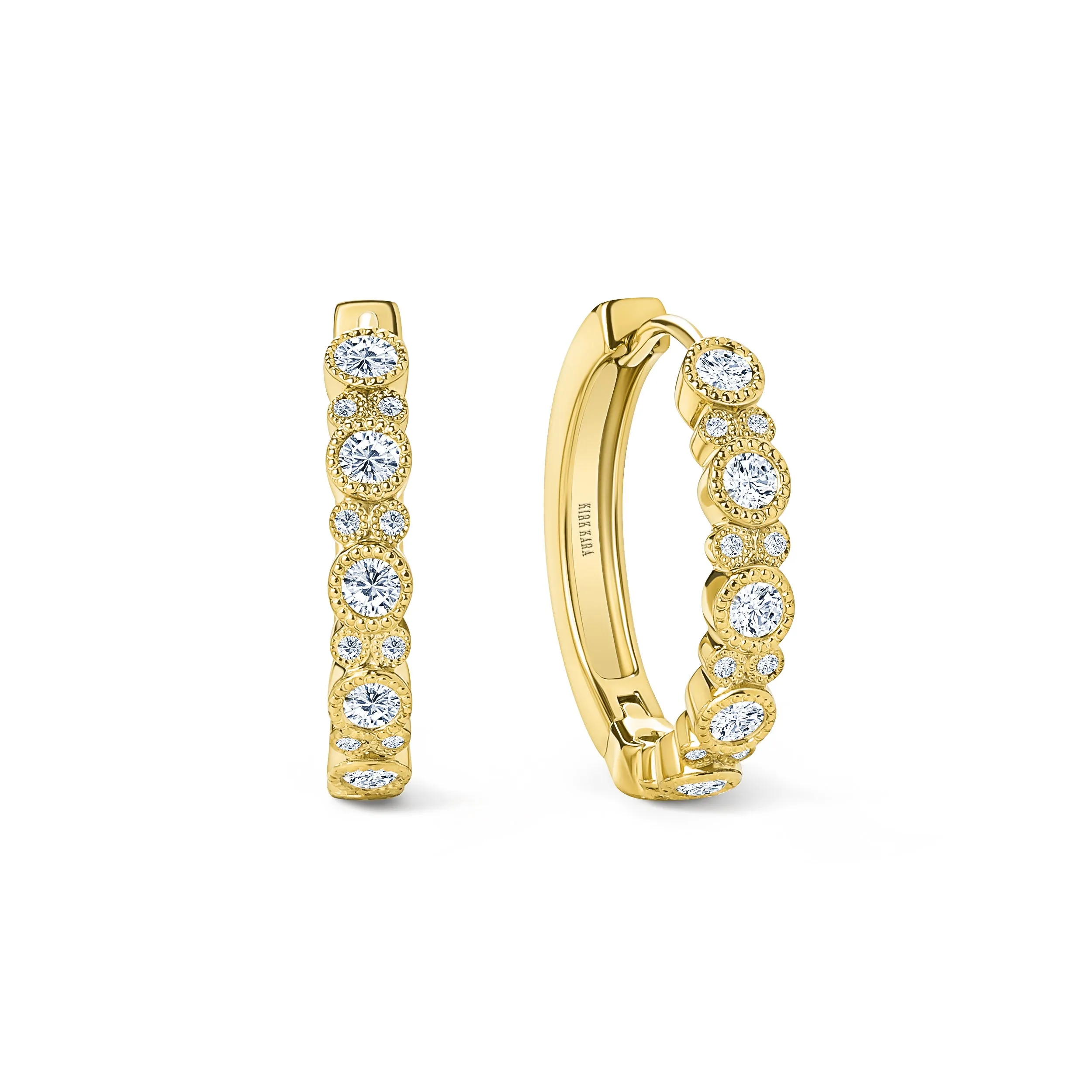Round Diamond Milgrain Hoop Earrings sold by Kirk Kara