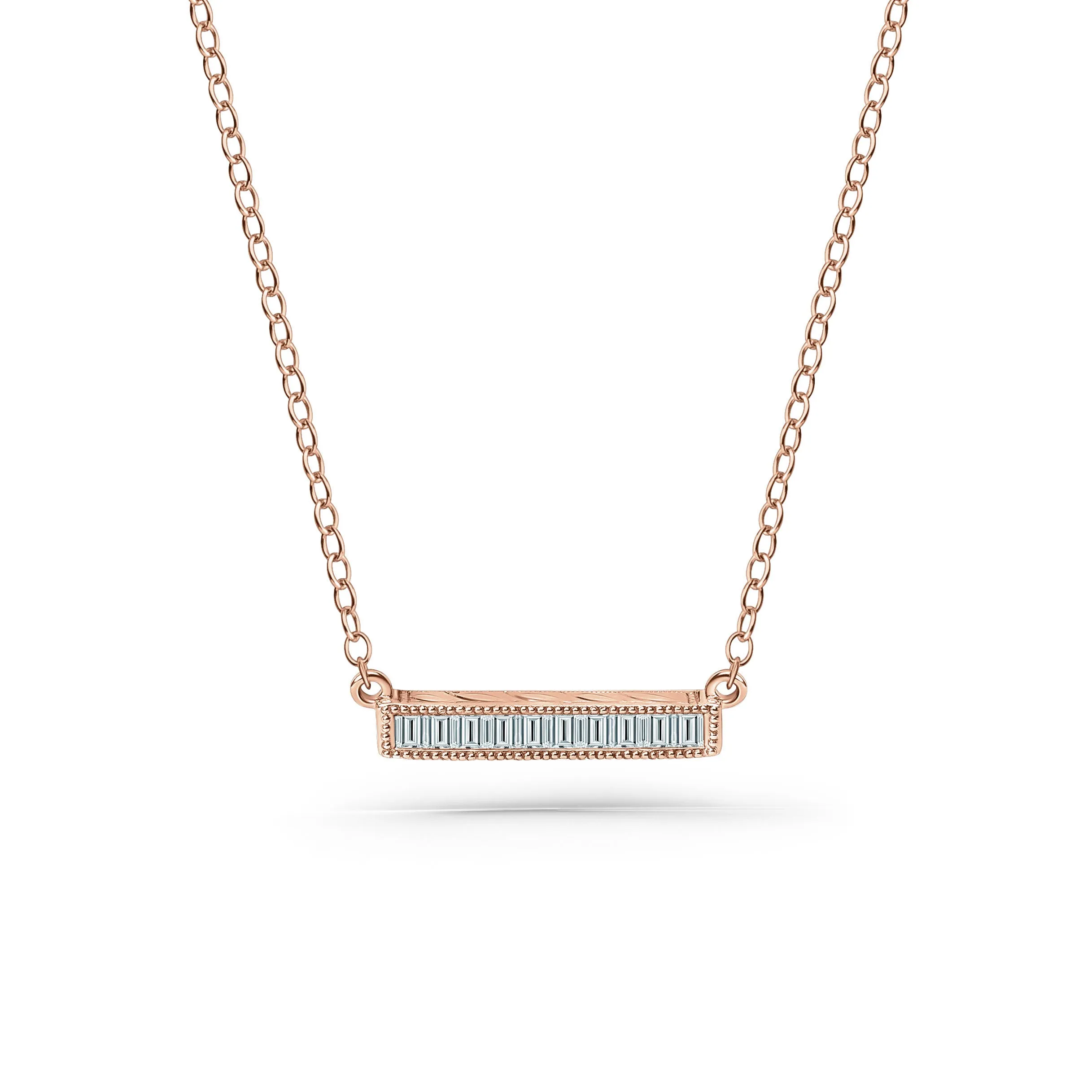 Channel Set Milgrain Baguette Diamond Engraved Necklace sold by Kirk Kara product image thumbnail 3