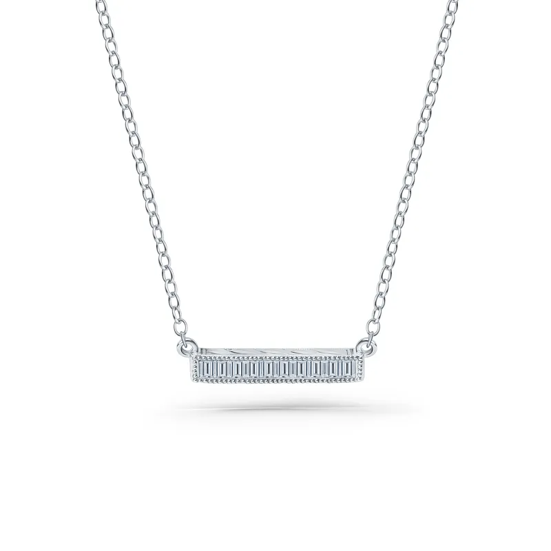 Channel Set Milgrain Baguette Diamond Engraved Necklace sold by Kirk Kara