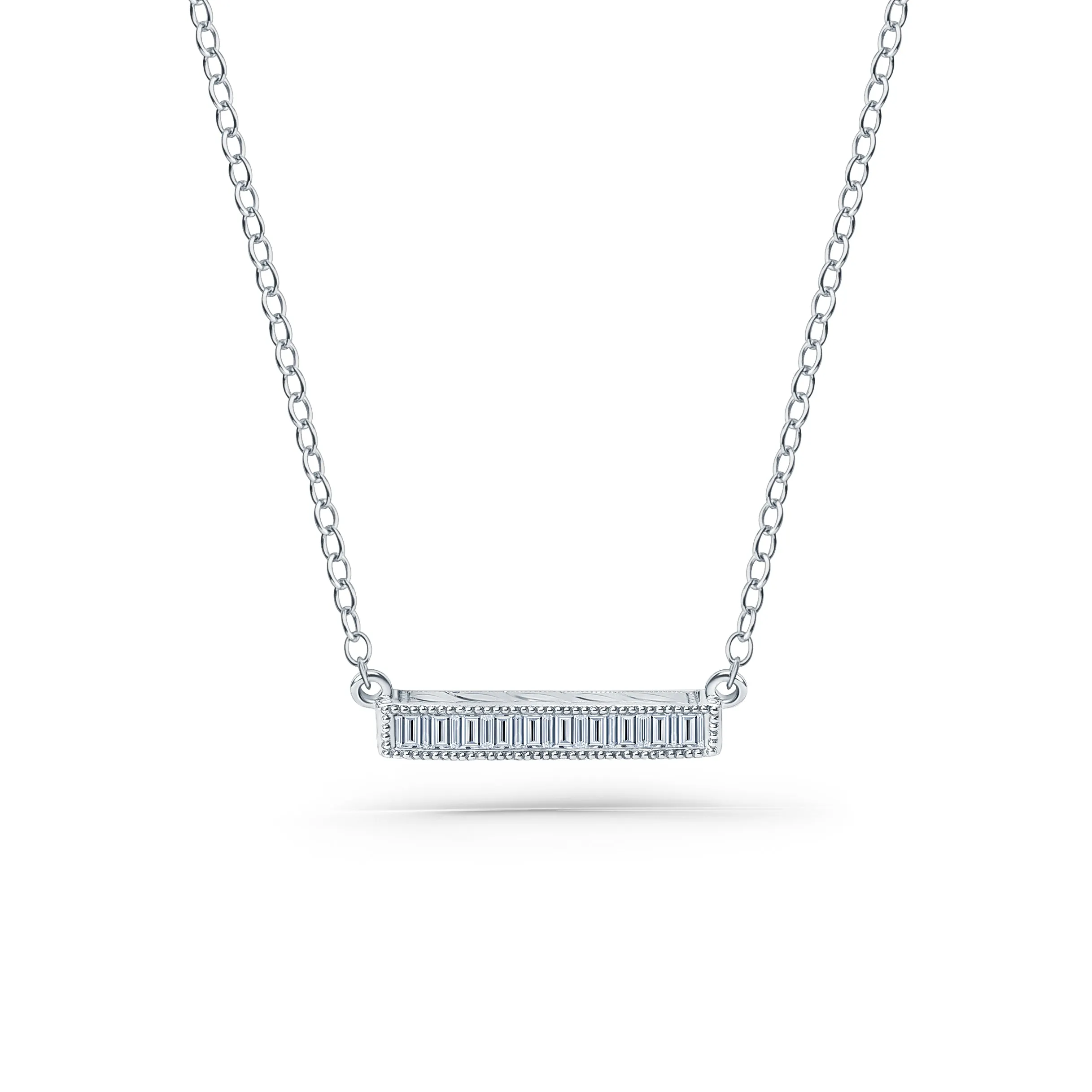 Channel Set Milgrain Baguette Diamond Engraved Necklace sold by Kirk Kara