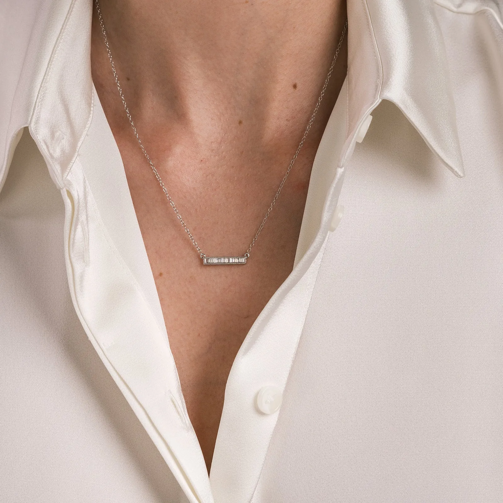 Channel Set Milgrain Baguette Diamond Engraved Necklace sold by Kirk Kara product image thumbnail 2