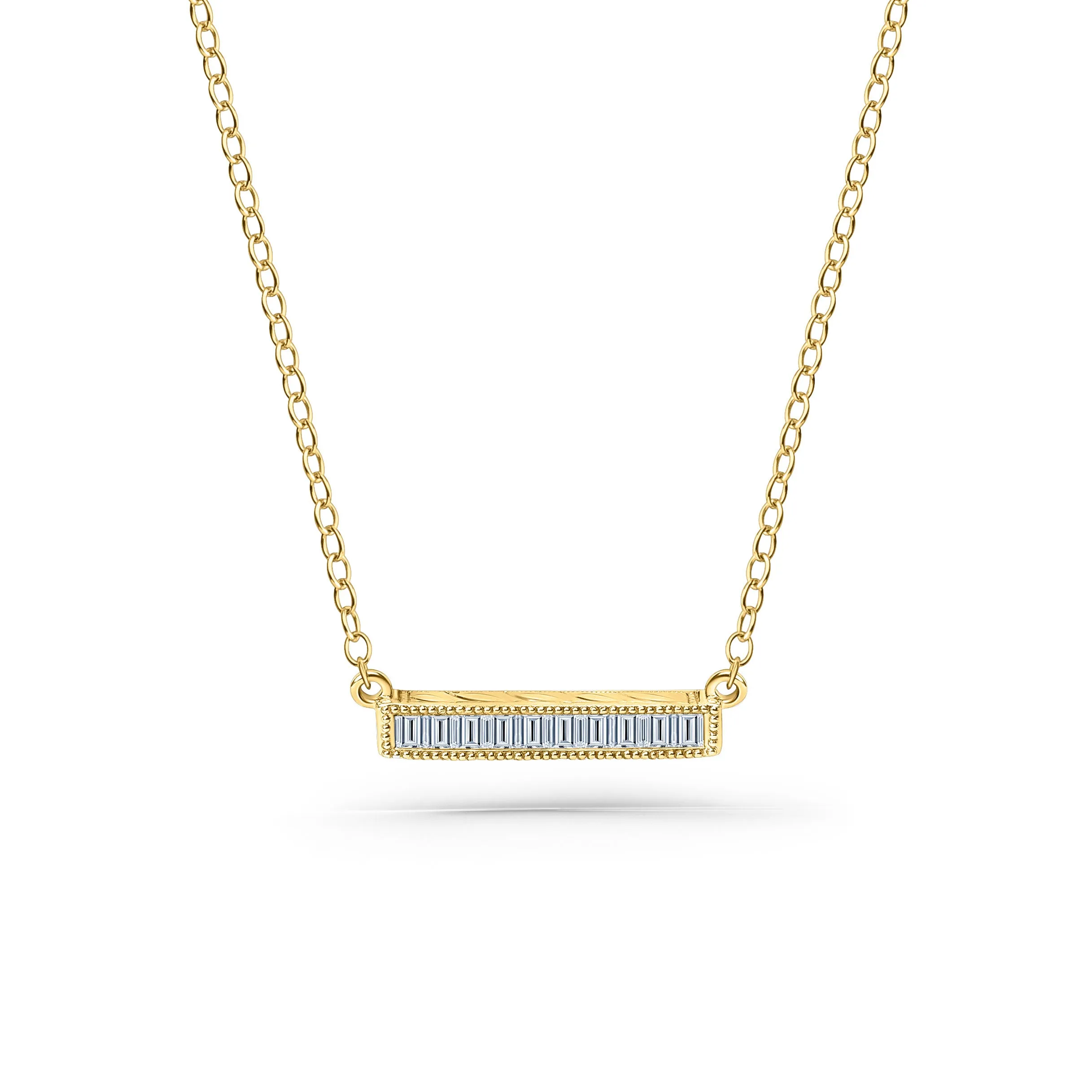 Channel Set Milgrain Baguette Diamond Engraved Necklace sold by Kirk Kara product image thumbnail 5