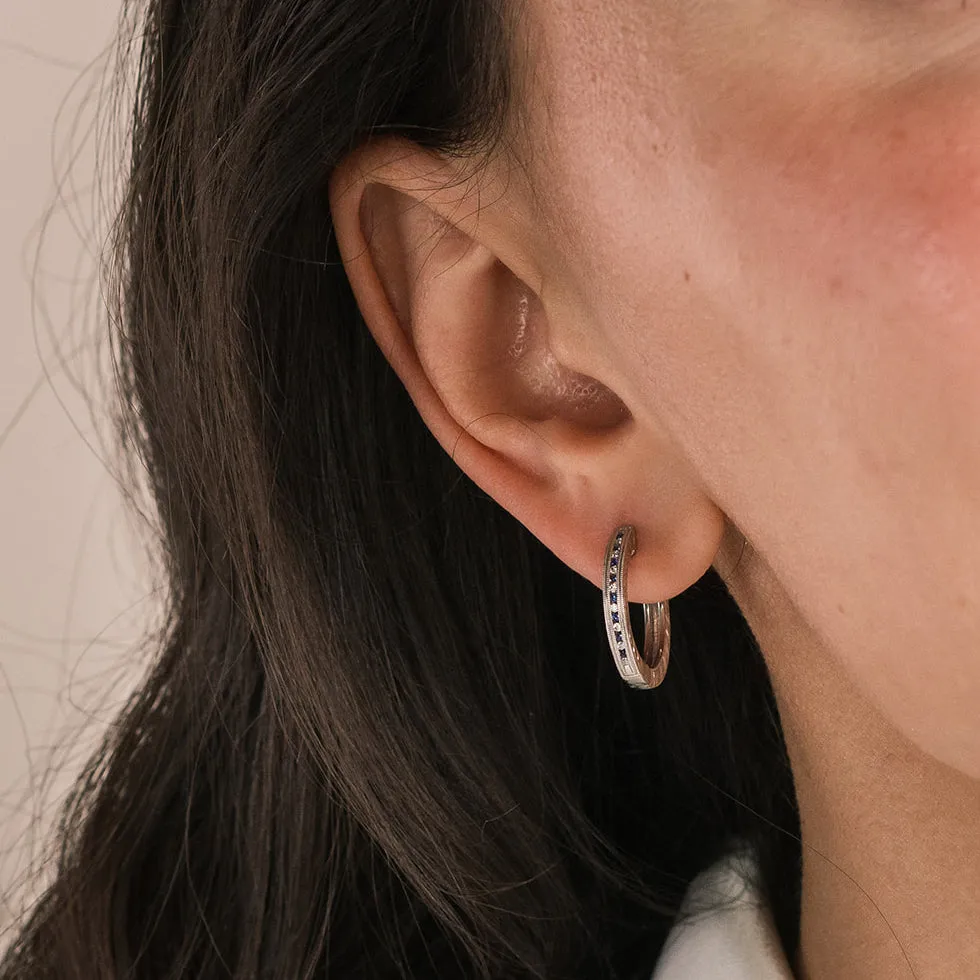 Classic Channel Sapphire Diamond Hoop Earrings sold by Kirk Kara product image thumbnail 4
