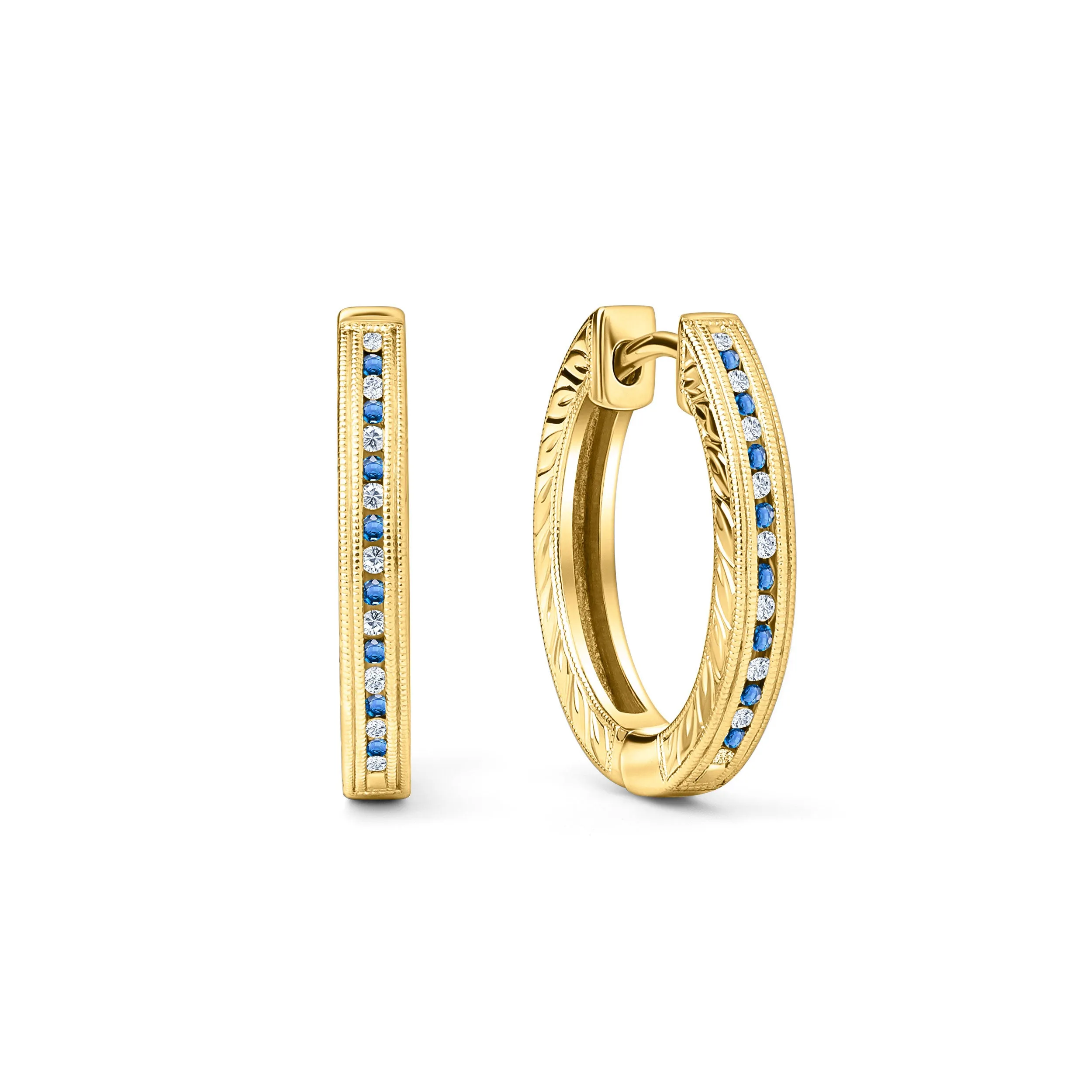 Classic Channel Sapphire Diamond Hoop Earrings sold by Kirk Kara product image thumbnail 5