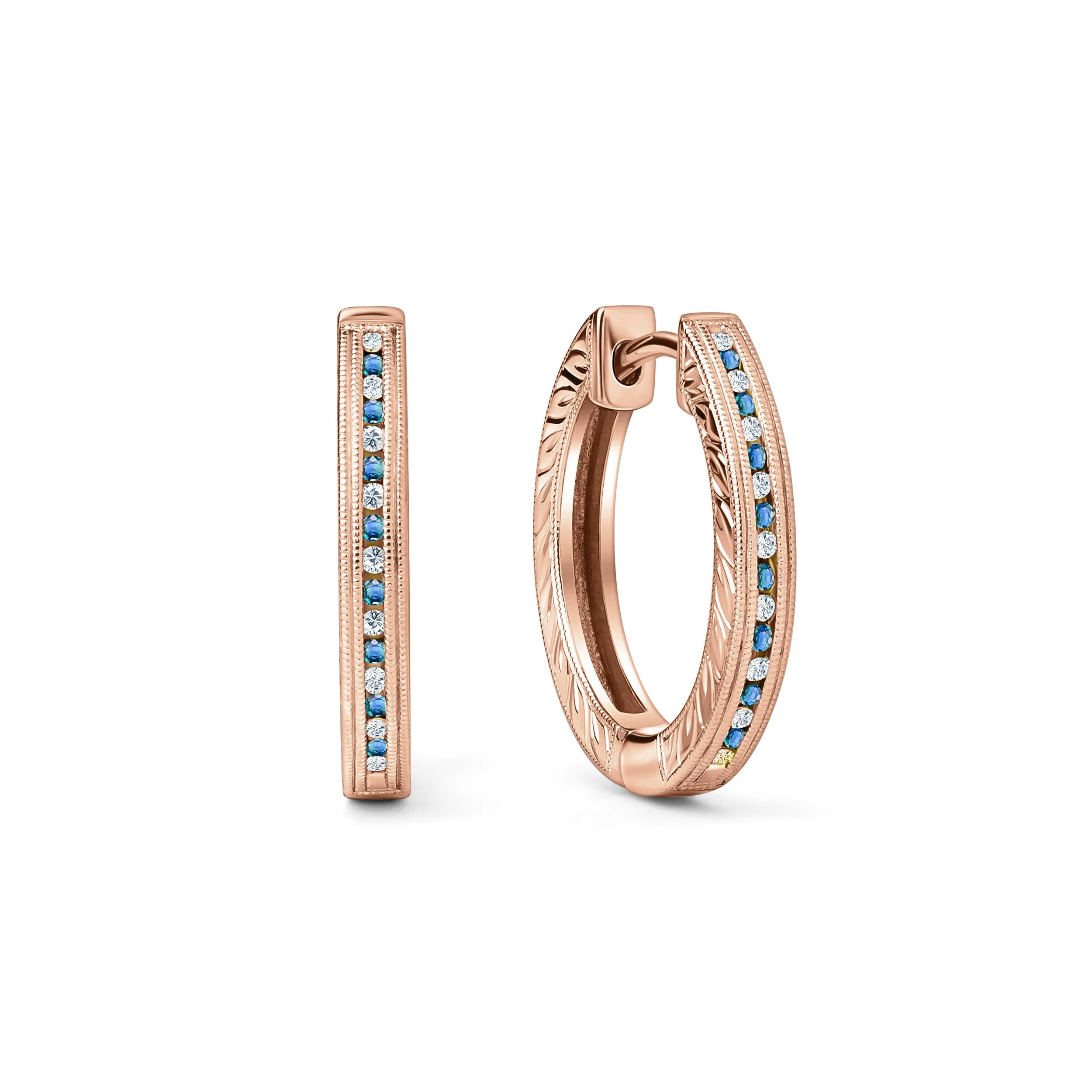 Classic Channel Sapphire Diamond Hoop Earrings sold by Kirk Kara product image thumbnail 3