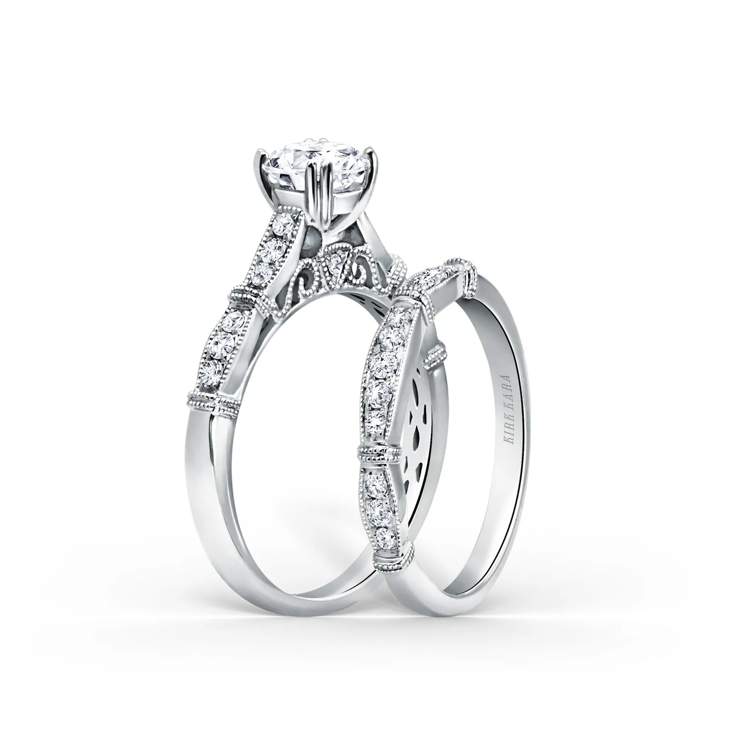 Traditional Pavé Cathedral with 3/4ct Round Certified Lab Diamond Center sold by Kirk Kara product image thumbnail 4