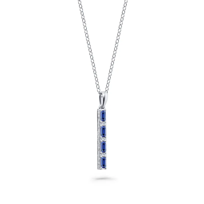 Blue Sapphire Baguette Milgrain Engraved Necklace sold by Kirk Kara