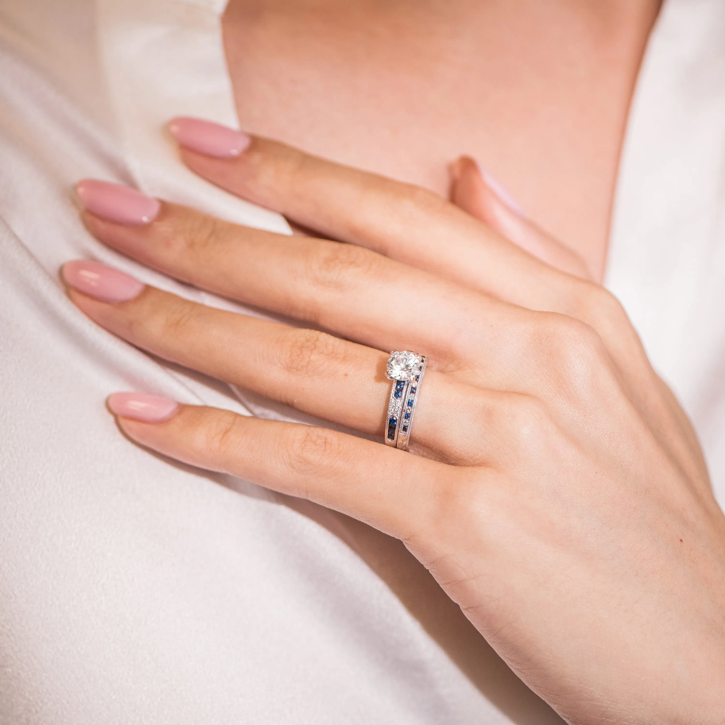 Artful Blue Sapphire Ring with 1ct Round Certified Lab Diamond Center sold by Kirk Kara product image thumbnail 4