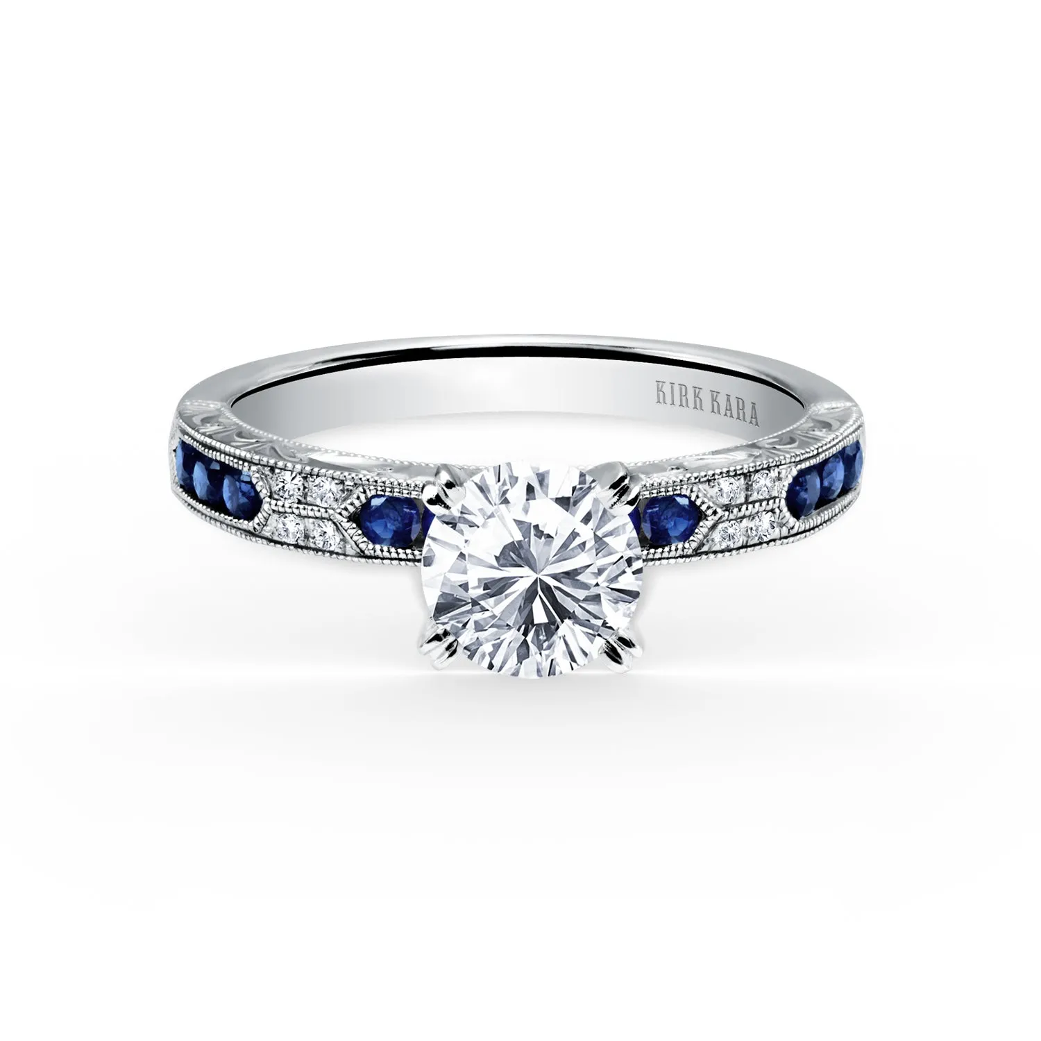Artful Blue Sapphire Ring with 1ct Round Certified Lab Diamond Center sold by Kirk Kara