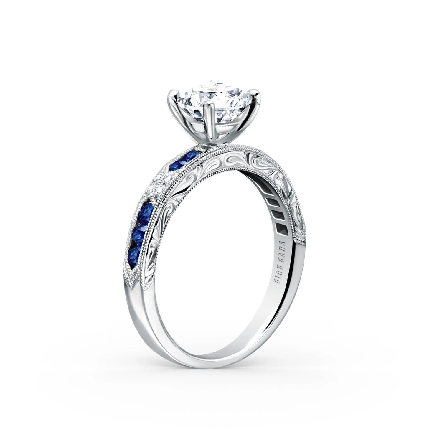 Artful Blue Sapphire Ring with 1ct Round Certified Lab Diamond Center sold by Kirk Kara product image thumbnail 3
