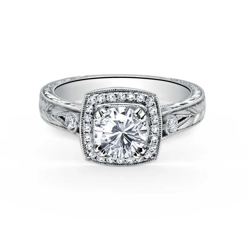 Halo Engraved Classic Ring with 1ct Round Certified Lab Diamond Center sold by Kirk Kara